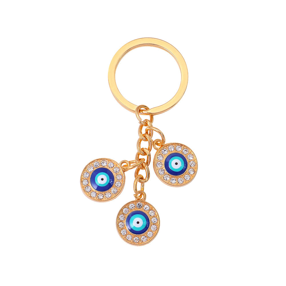 Chaveiro Evil Eye Gold Metal Para Mulheres Com Strass Azuis