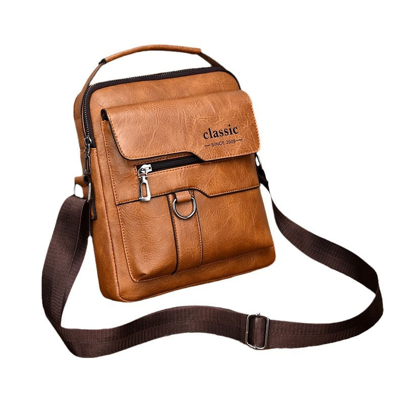 Bolsa Messenger De Couro Para Homens Impermeável 390g 21x5x24cm