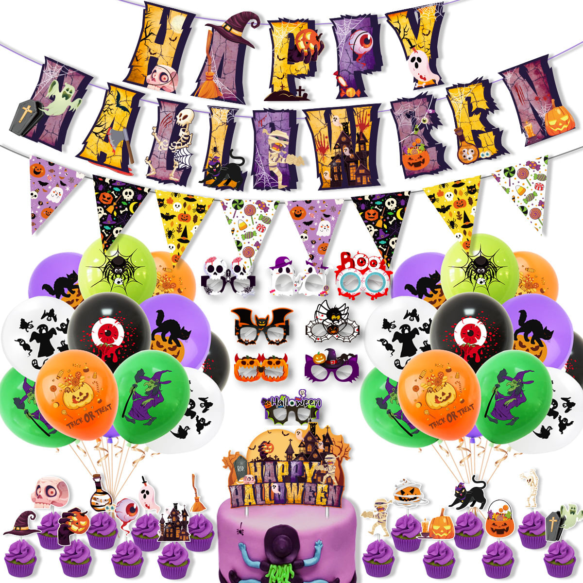 Conjunto De Decoração De Festa De Halloween 46 Peças Happy Halloween