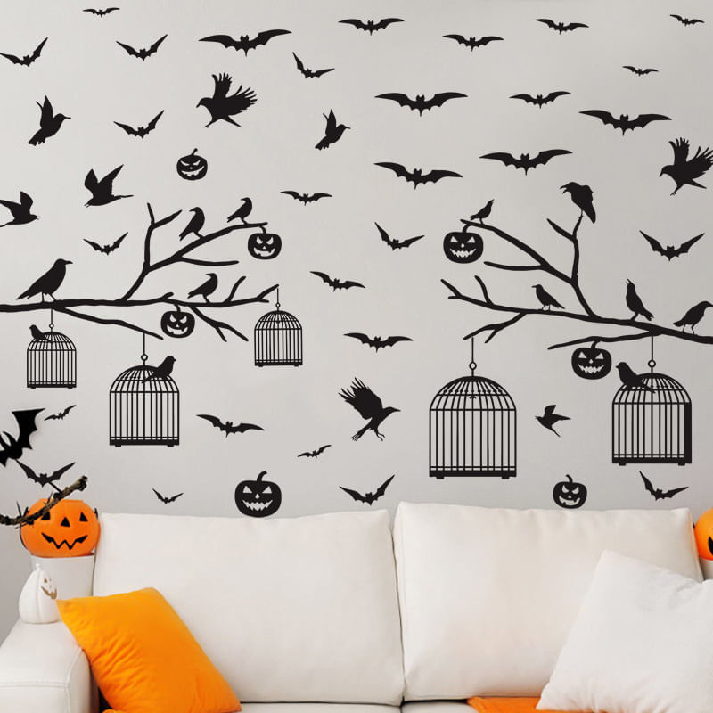 Adesivos De Parede Halloween Creepy Pumpkin Wallpaper 90x30cm