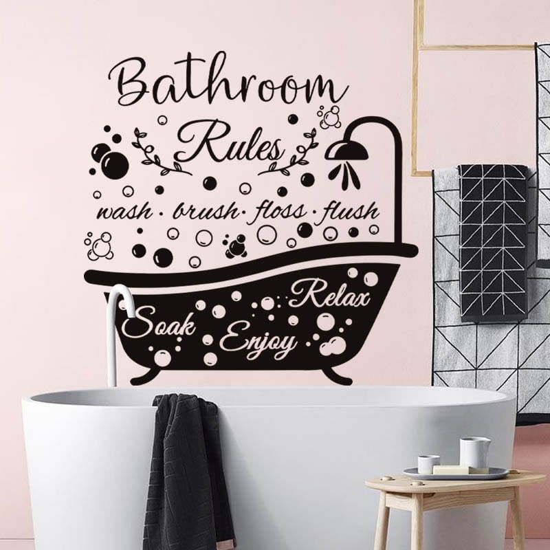 Adesivos De Parede Bathroom Rules Pvc 30x90cm Decoração De Banheiro