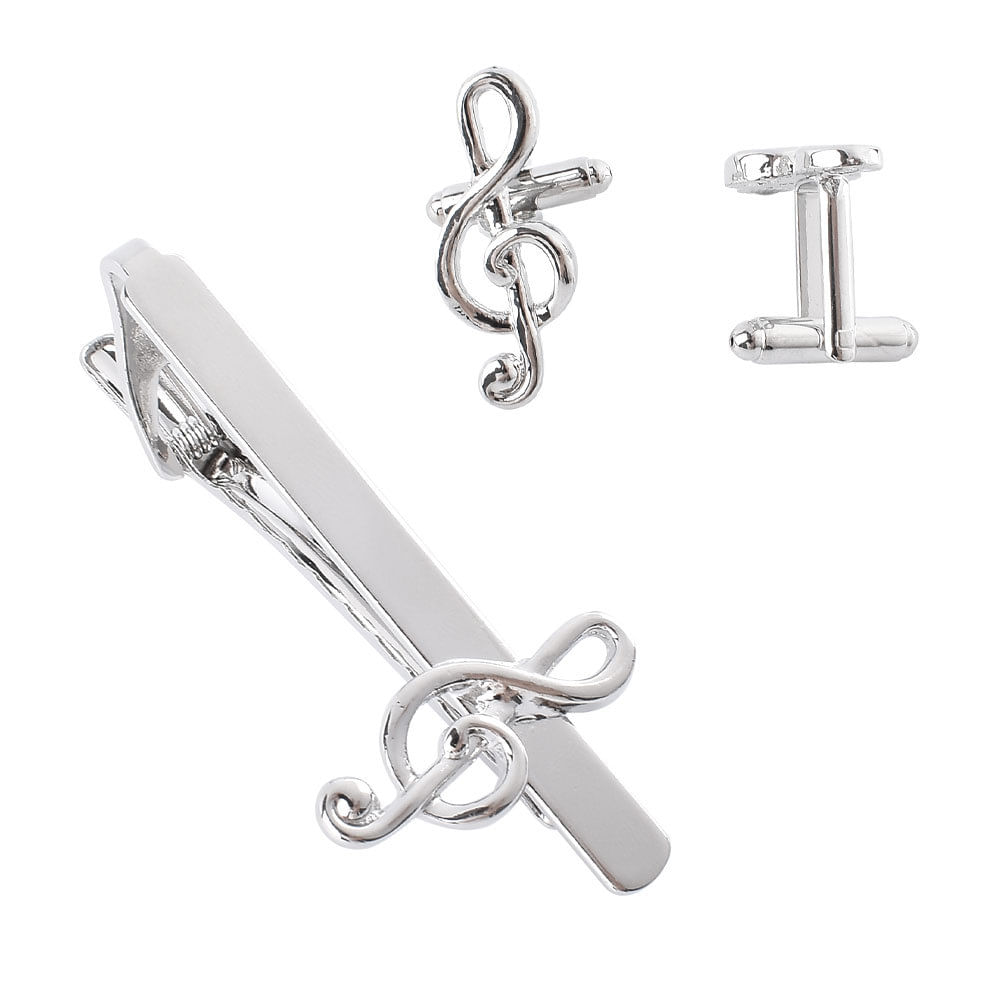 Cufflinks Silver Musical Note Treble Clave Para Homens