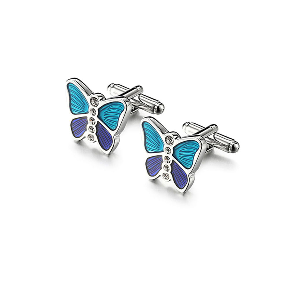 Cufflinks Elegant Butterfly Para Homens, Esmalte Azul E Roxo
