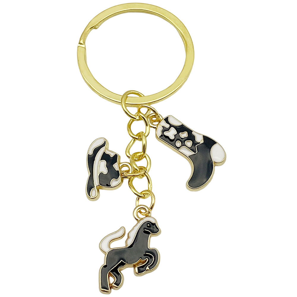 Chaveiro Western Cowboy Black Enamel Horse Boot Hat Zinc