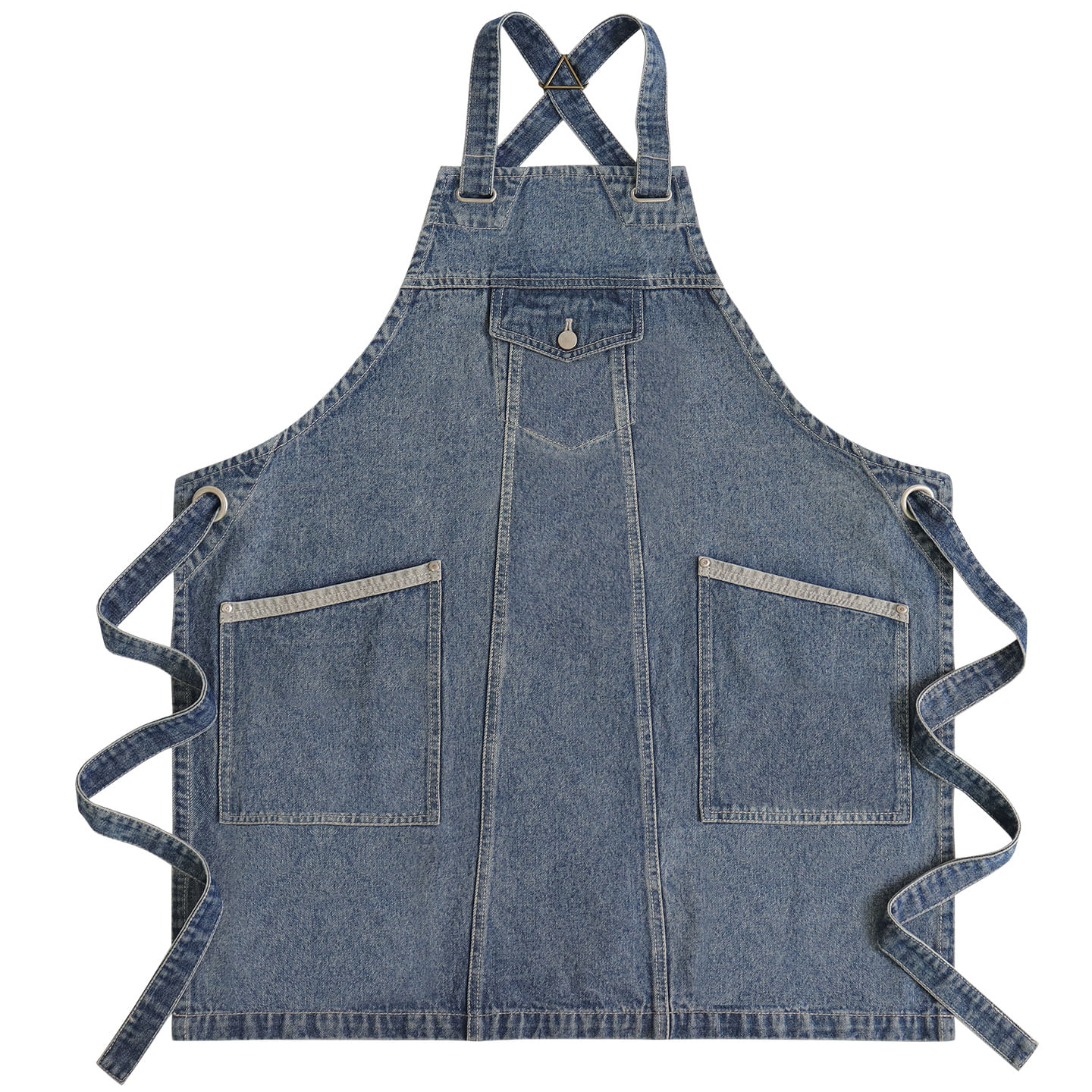 Jeans Lavado Com Avental E Bolsos Duplos Para Homens E Mulheres