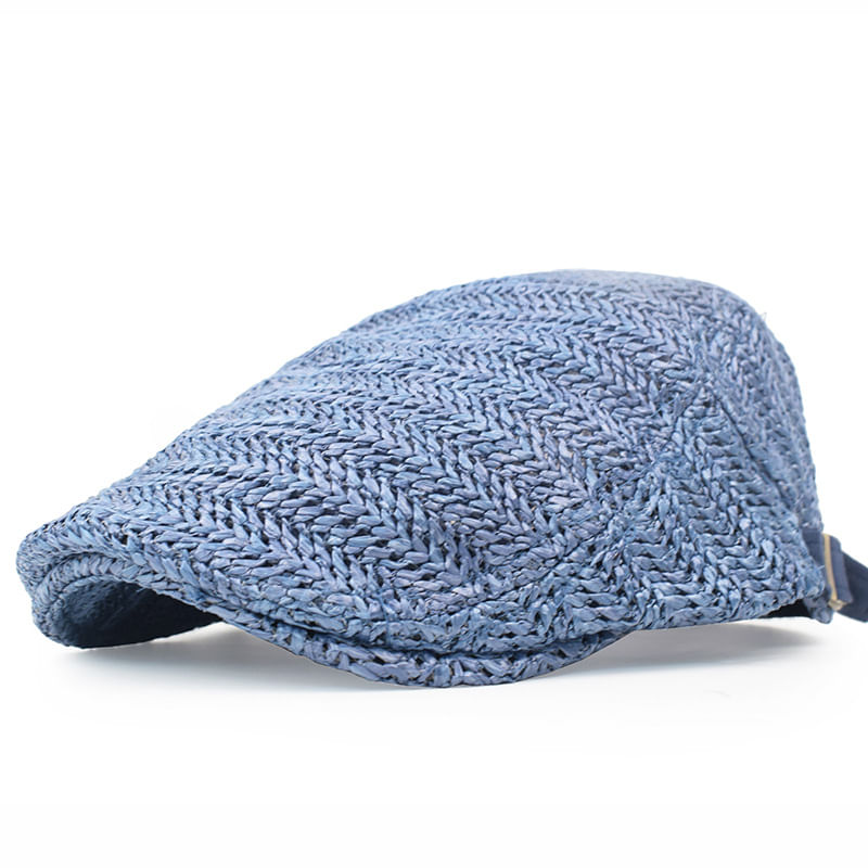 Boné Plano, Palha De Espinha De Peixe Azul, Leve Para Homens