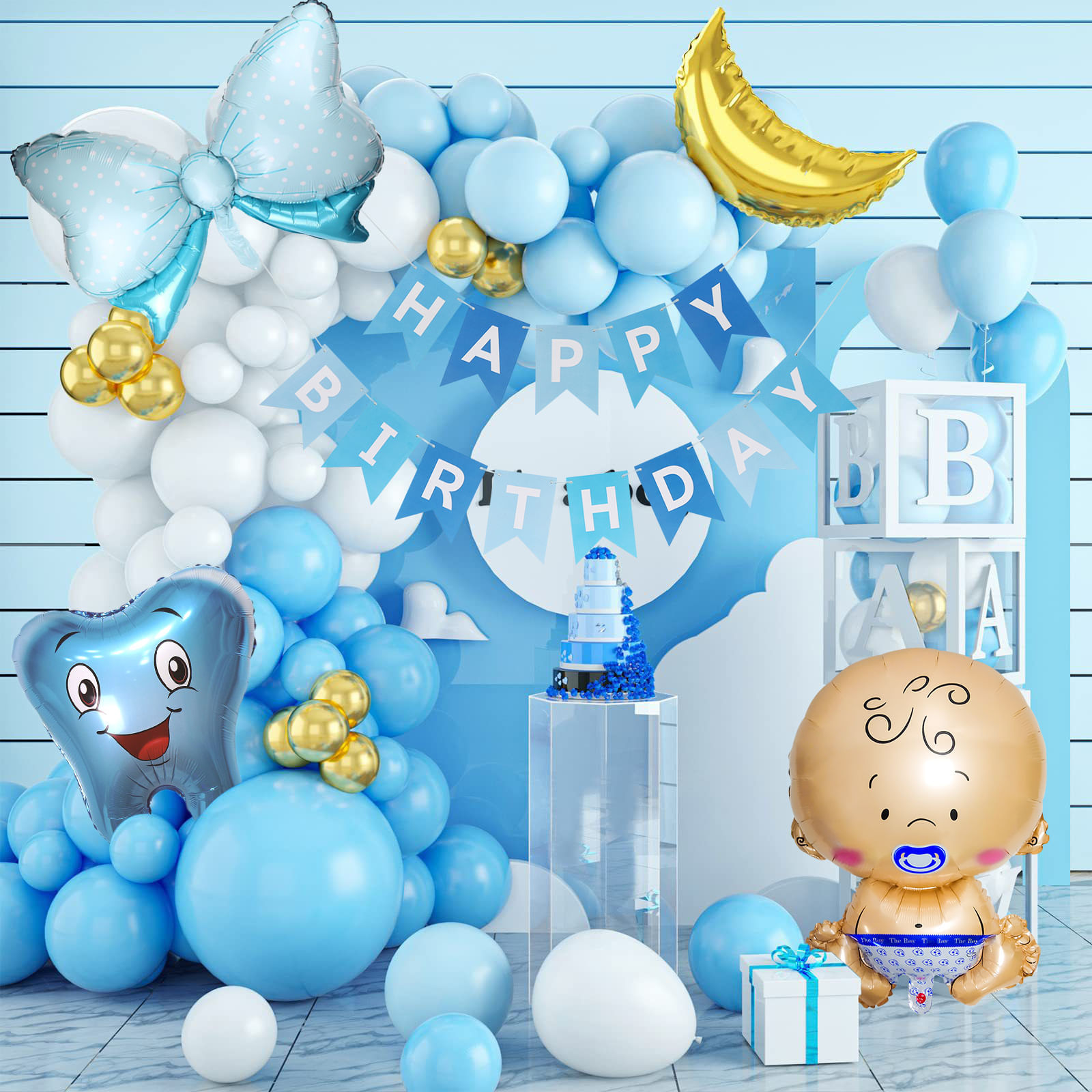 Kit De Decorações Para Chá De Bebê, 106 Unidades Com Banner De Feliz Aniversário
