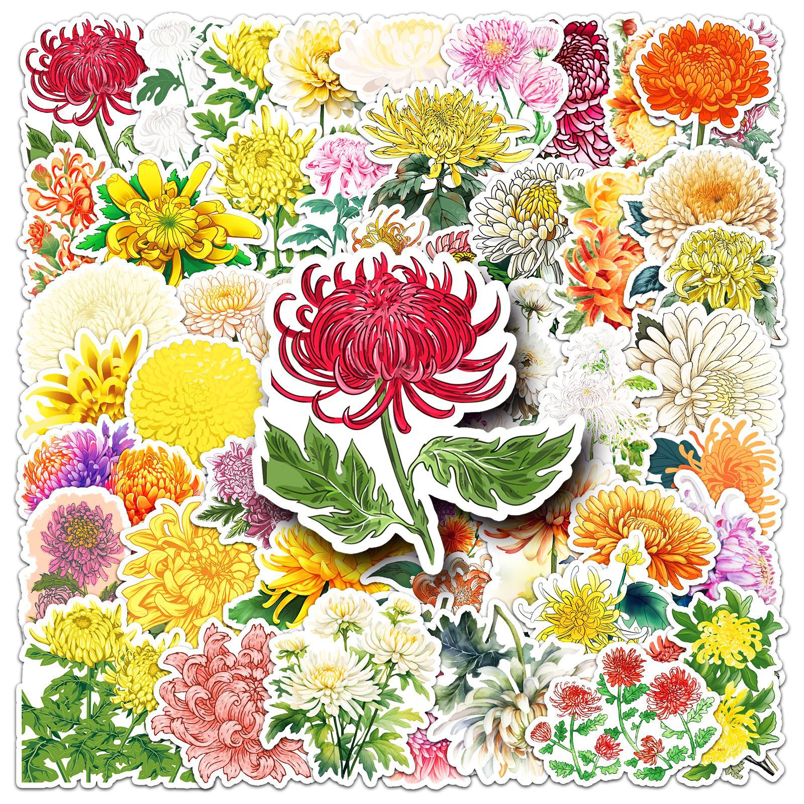 Adesivos De Flor De Crisântemo, 50 Peças, Vinil Colorido À Prova D'água
