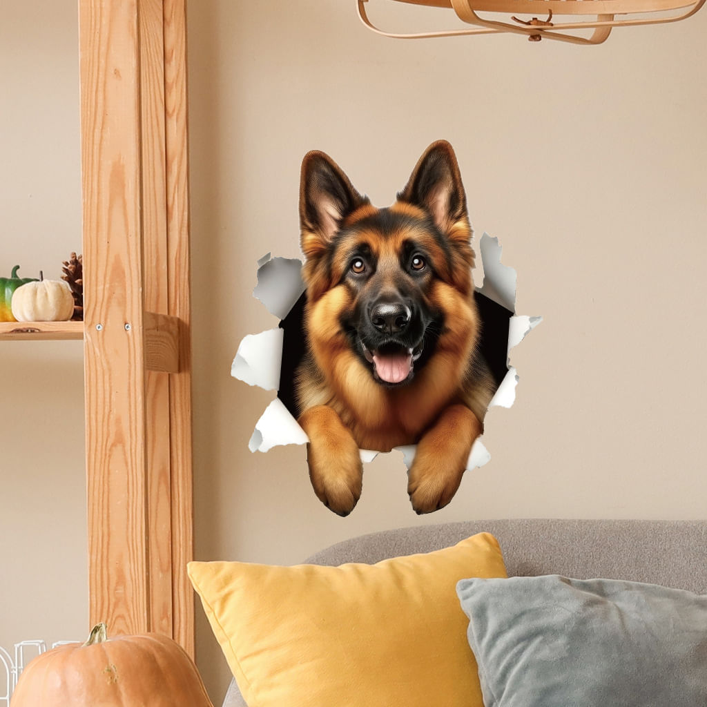 Adesivos De Parede German Shepherd Dog 3d Em Pvc Removíveis 29,5 X 29,5 Cm