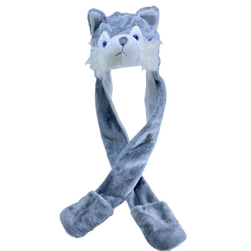 Conjunto De Inverno: Chapéu, Cachecol E Luvas Grey Husky Dog Para Adultos