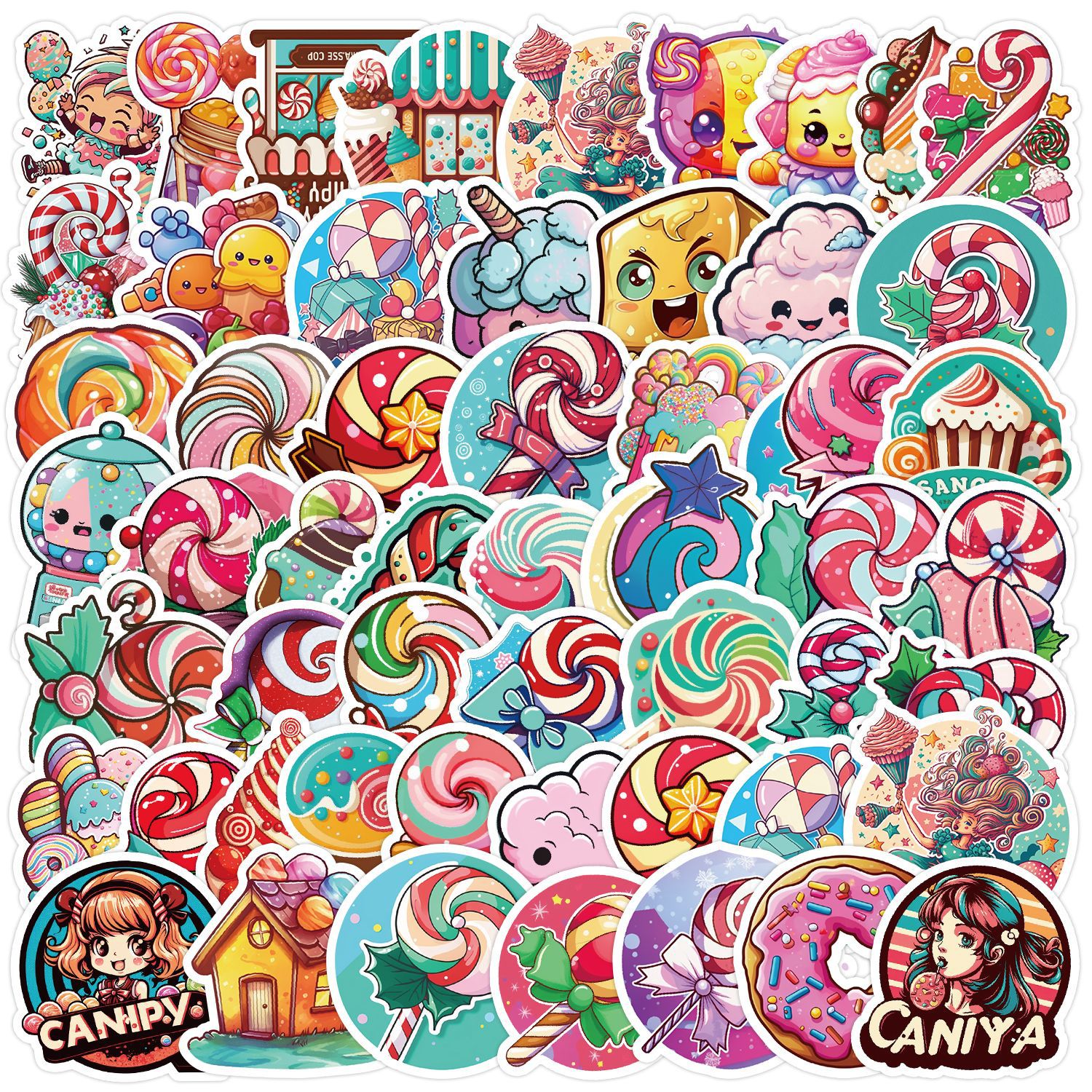 Pacote De Adesivos Lollipop Cartoon Candy &amp; Dessert 50 Unidades