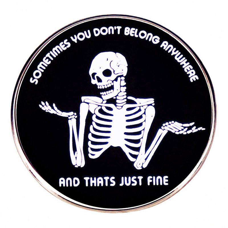 Brooch Pins Skeleton Quote Round Black Design Alloy