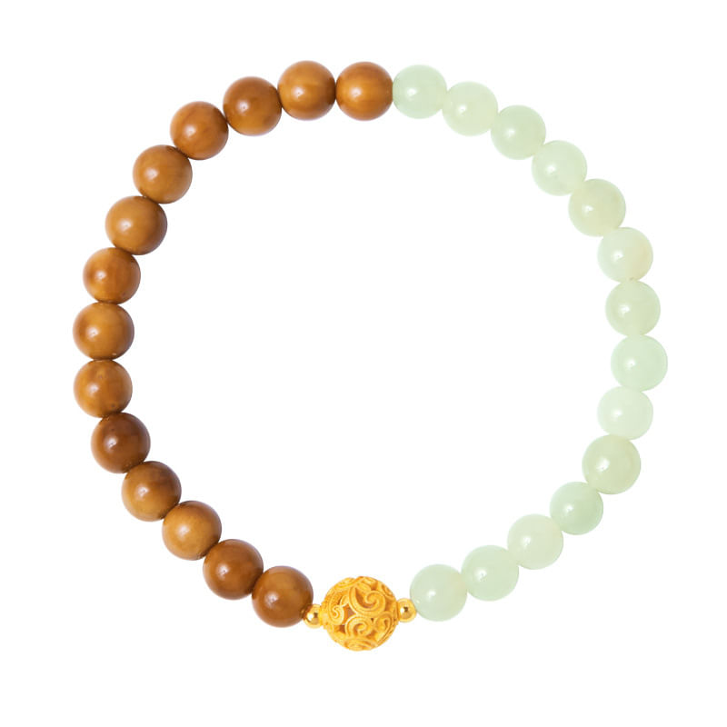 Pulseira De Estilo Chinês De Nefrite E Madeira De Faia Para Mulheres