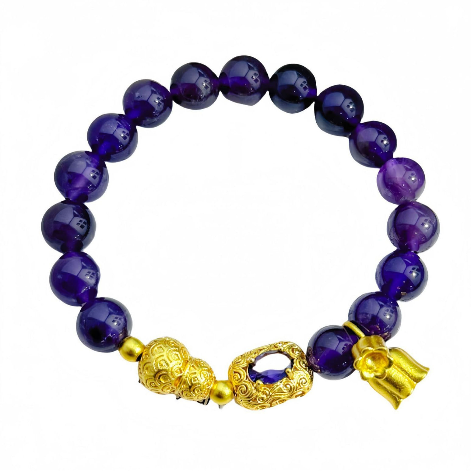 Pulseira Ametista Para Mulheres Com Lírio Do Vale E Cabaça