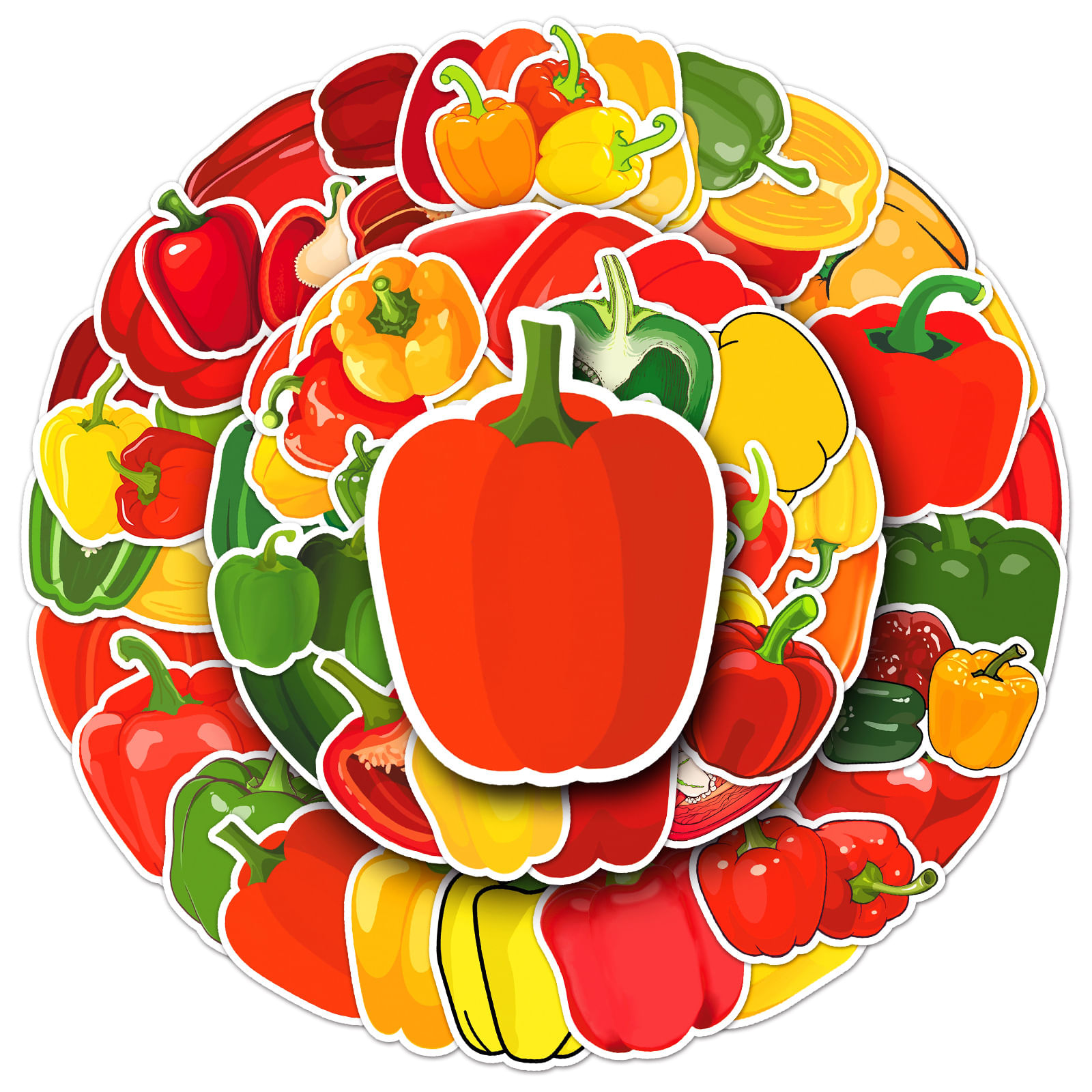 Pacote De Adesivos: Pimentão, 50 Unidades, Desenho Animado, Capsicum, Impermeável