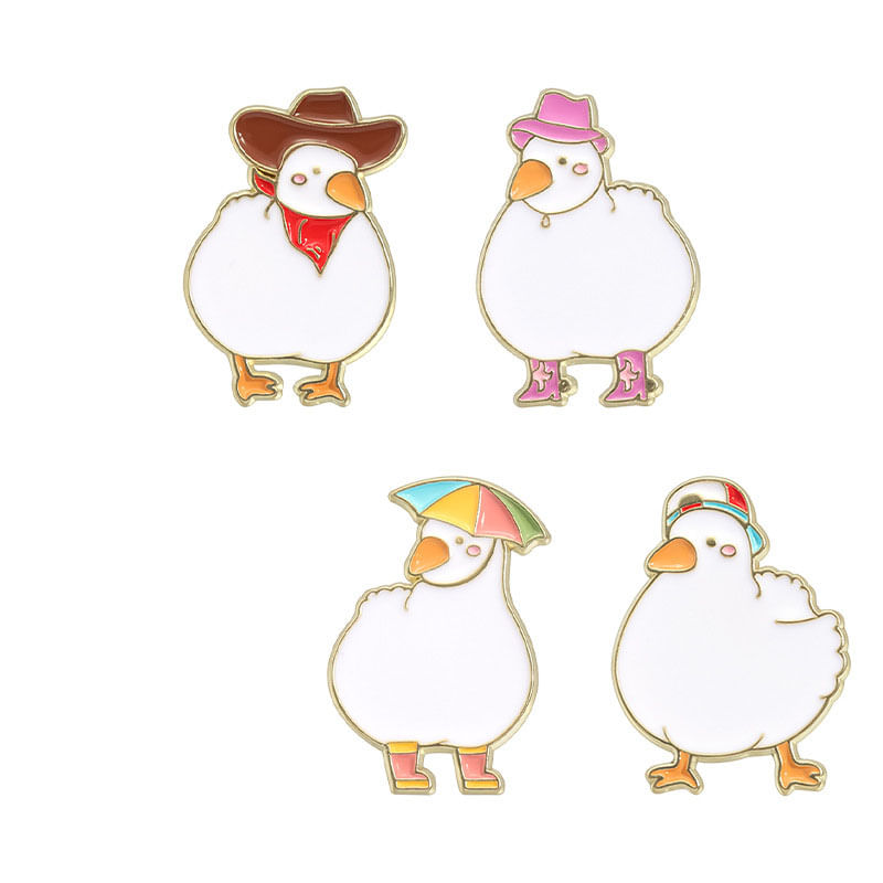 Conjunto De Broches Cute Goose Funny Cartoon White Duck Enamel