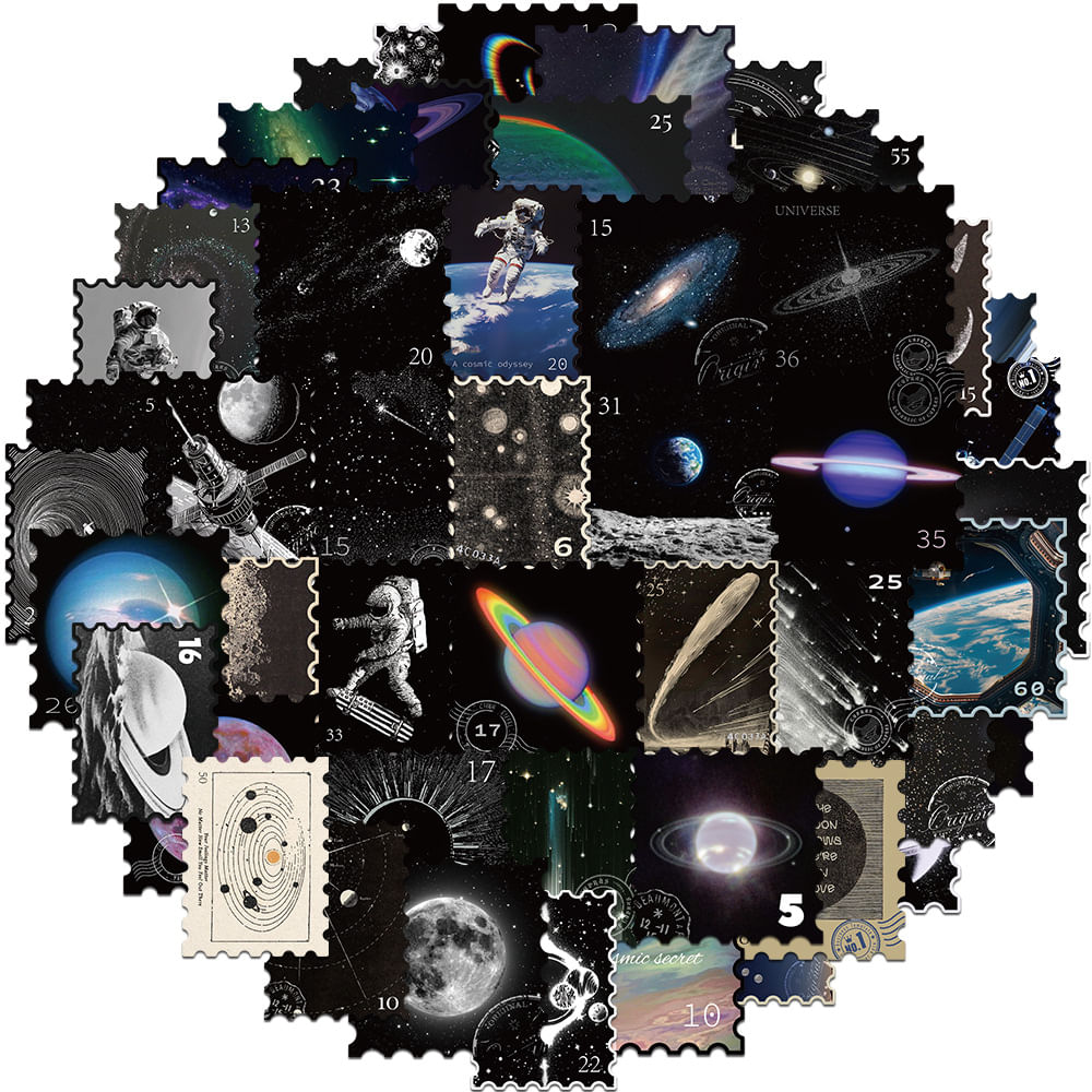 Pacote De Adesivos Space Postage Stamp 50 Unidades Retro Galaxy Astro