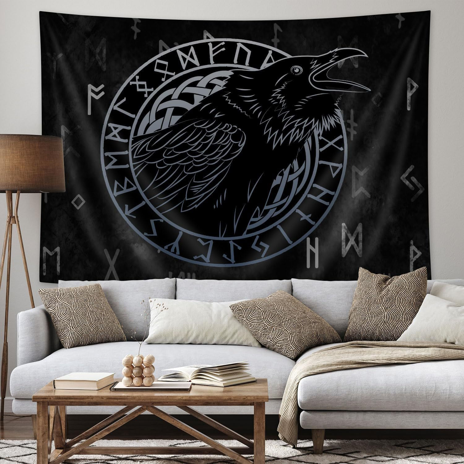 Tapeçaria Para Pendurar Na Parede Viking Raven Nordic Mythology 150x130cm