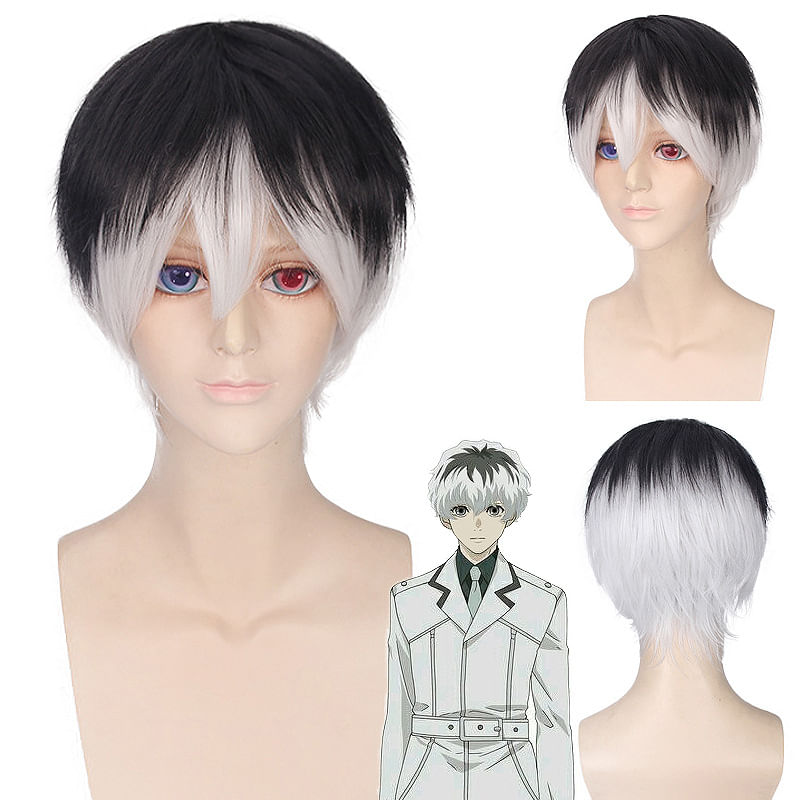 Peruca Cosplay Kaneki Ken Preto E Branco Gradiente 30cm