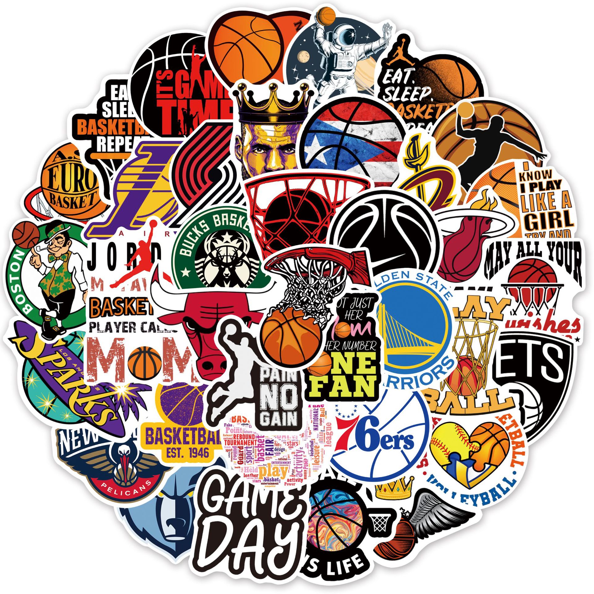 Adesivos Creative Basketball, Vinil Impermeável, 50 Unidades