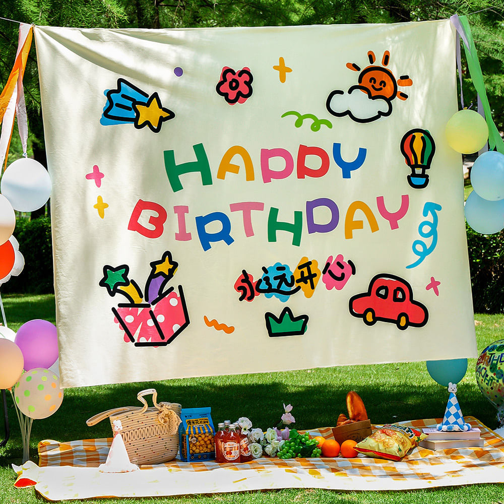 Tapeçaria De Aniversário Para Pendurar Na Parede, Desenho Animado, Decoração De Festa Feliz