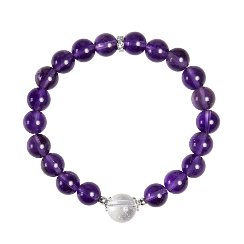 Pulseira De Ametista E Quartzo Transparente Para Mulheres S925 Sterl