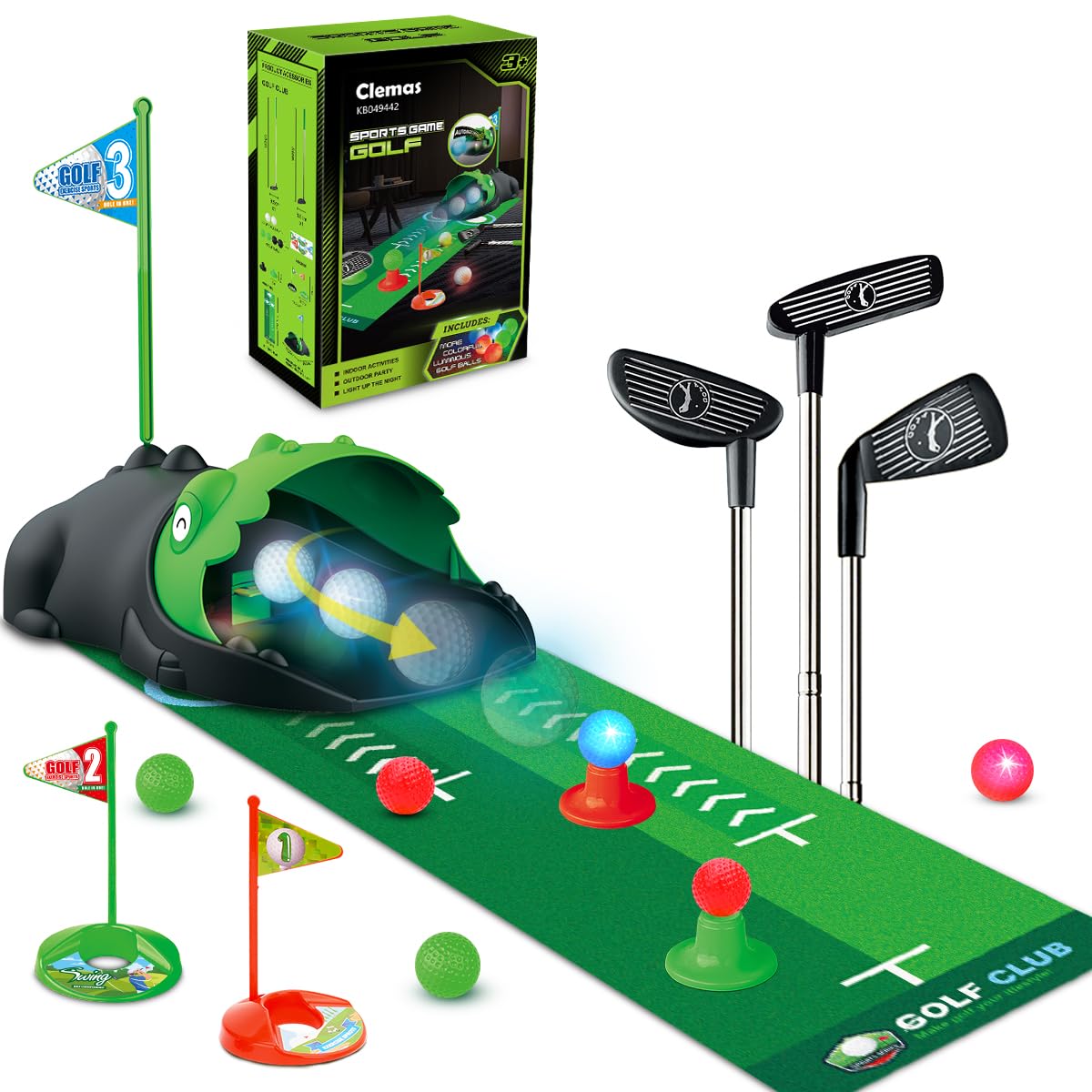 Conjunto De Brinquedo De Golfe Para Crianças Clemas Atualizado Com Devolução Automática De Dinossauros