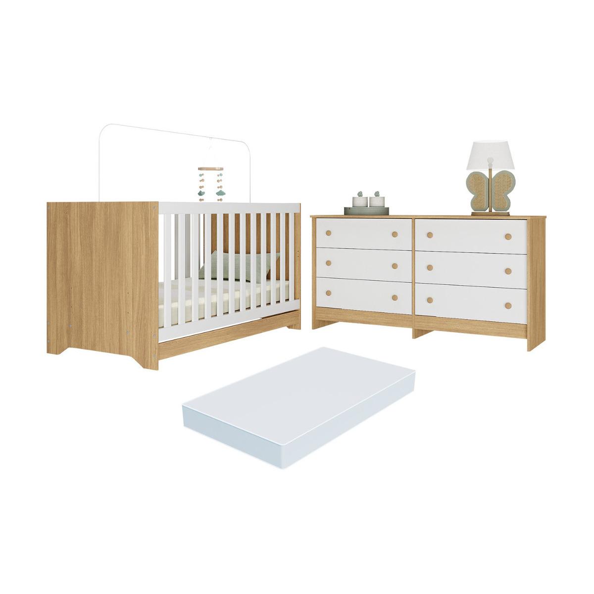 Berço Americano 3 Em 1 Com Colchão Incluso E Cômoda Caramelo Multimóveis Mp4678 Madeirado/branco