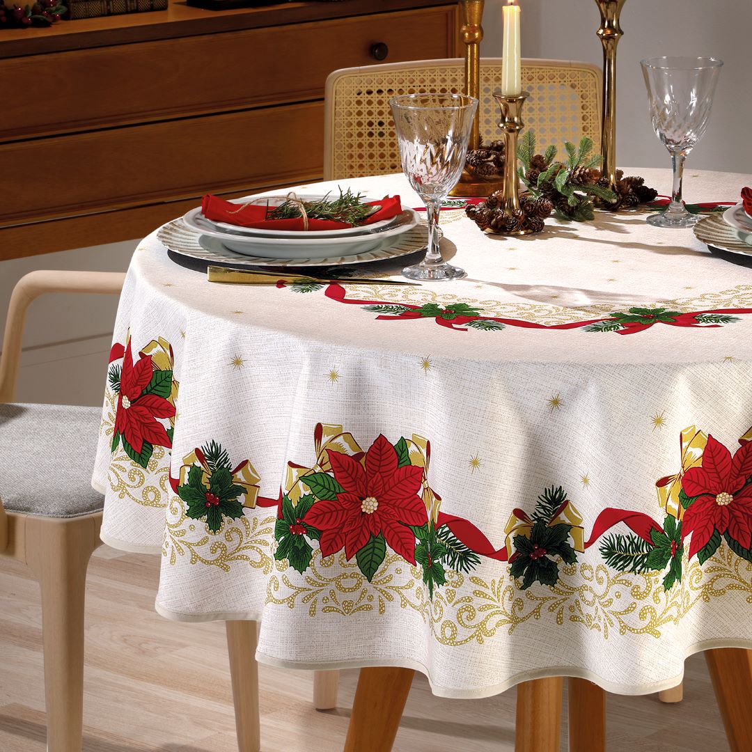 Toalha De Mesa Redonda Döhler Natal 105 160cm