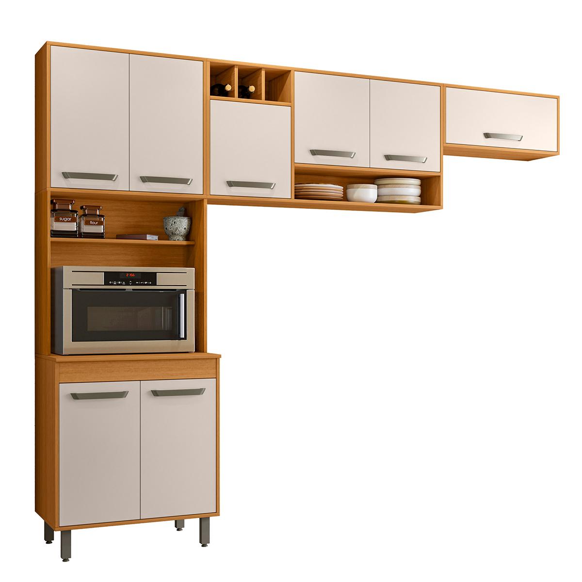 Armario De Cozinha Malta Com 8 Portas E Pés Reguláveis Freijo/ripado/off Acetinado