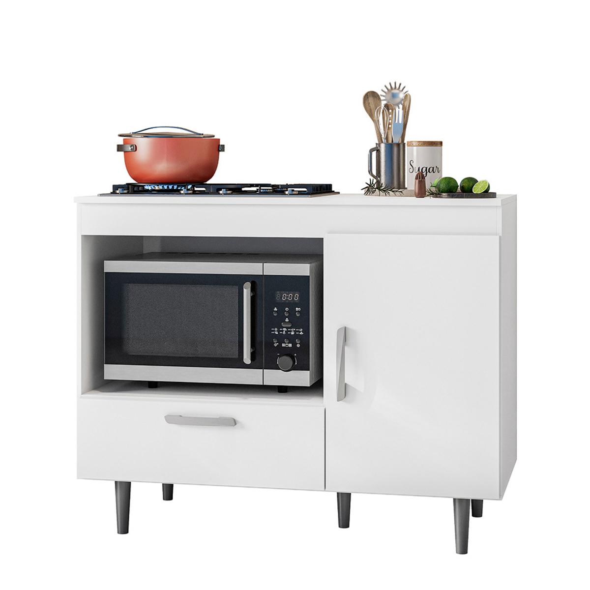 Balcão Cozinha Para Cooktop Alecrim Com 1 Porta E 1 Gaveta Branco