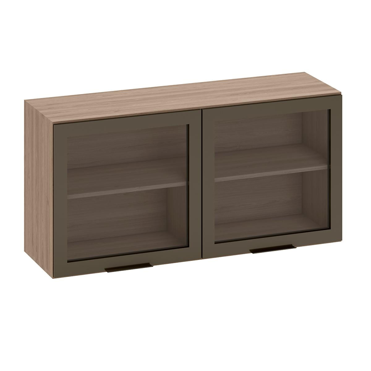 Armario Cozinha Aereo Etna 120 Cm Com 2 Portas De Vidro Fumê Carvalho Oak