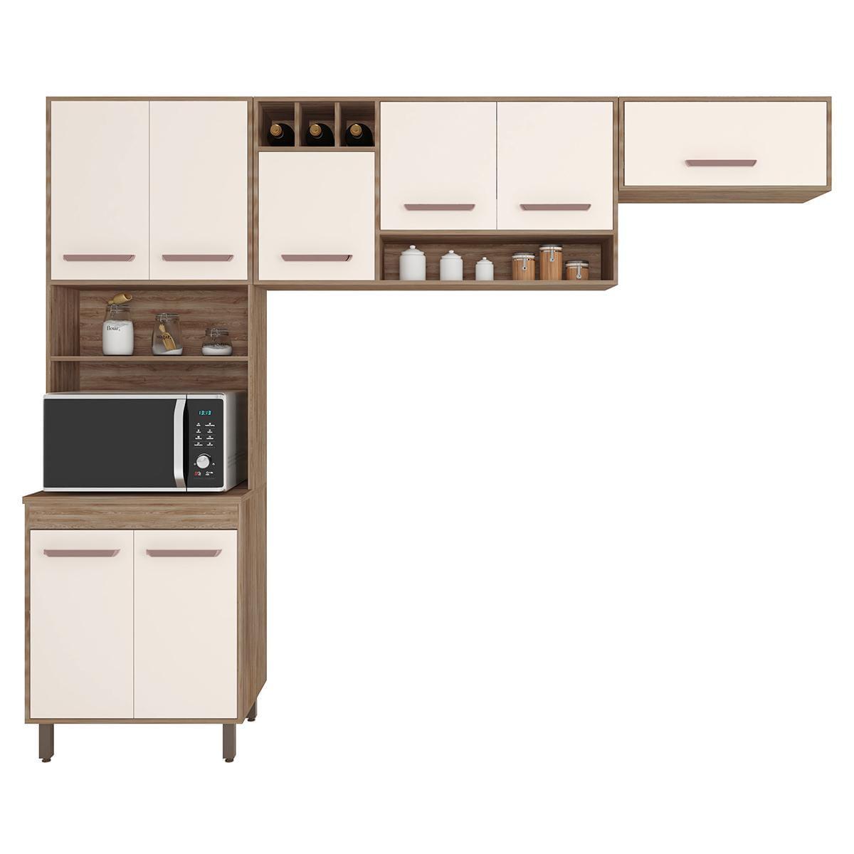 Armario De Cozinha Barcelona Com 8 Portas E Pés Reguláveis Carvalho Oak/off White