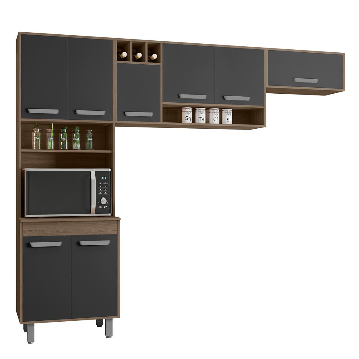 Armario De Cozinha Barcelona Com 8 Portas E Pés Reguláveis Carvalho Oak/grafite