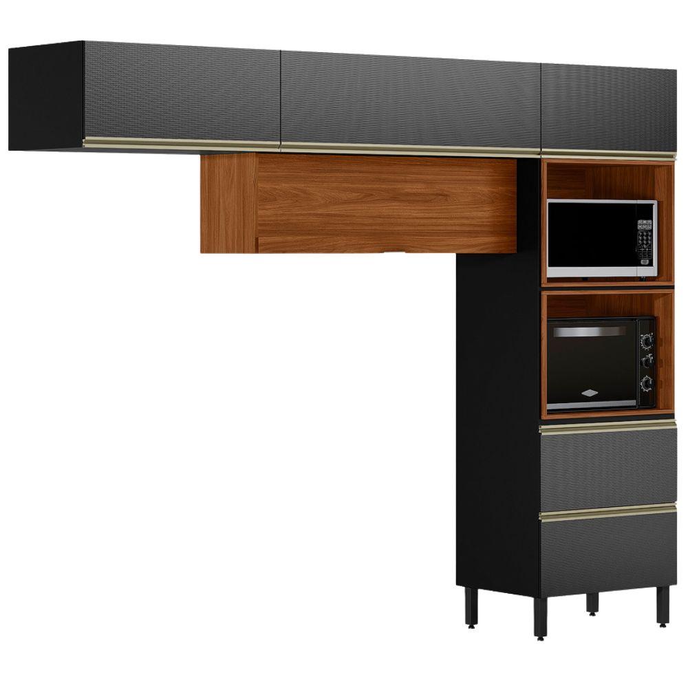 Cozinha Modulada 3 Pecas 270 Cm Mdf Dp2702 Nogueira Carbono Prime Demartez