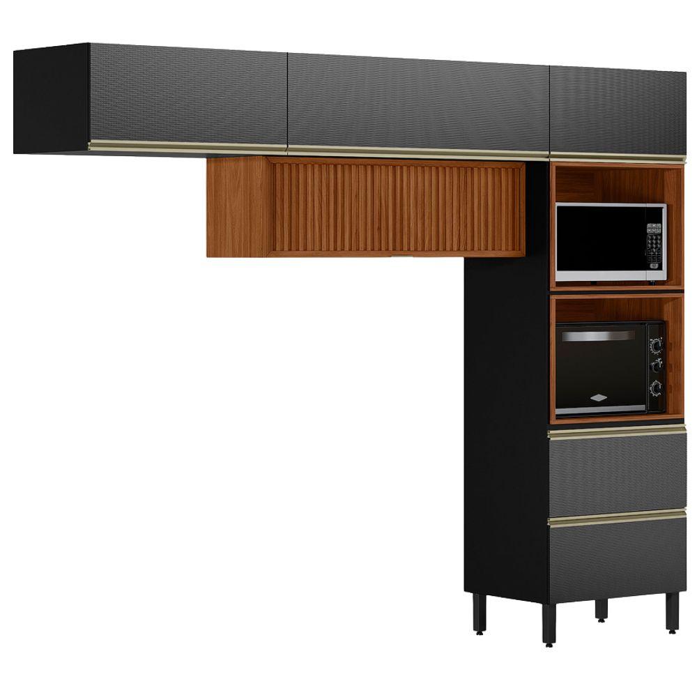 Cozinha Modulada 3 Pecas 270 Cm Ripado Dp2702 Nogueira Carbono Prime Demartez