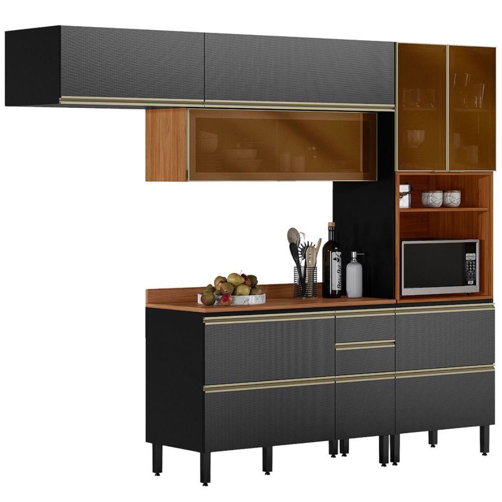 Cozinha Modulada 4 Pecas 270 Cm Vidro Dp2703 Nogueira Carbono Prime Demartez