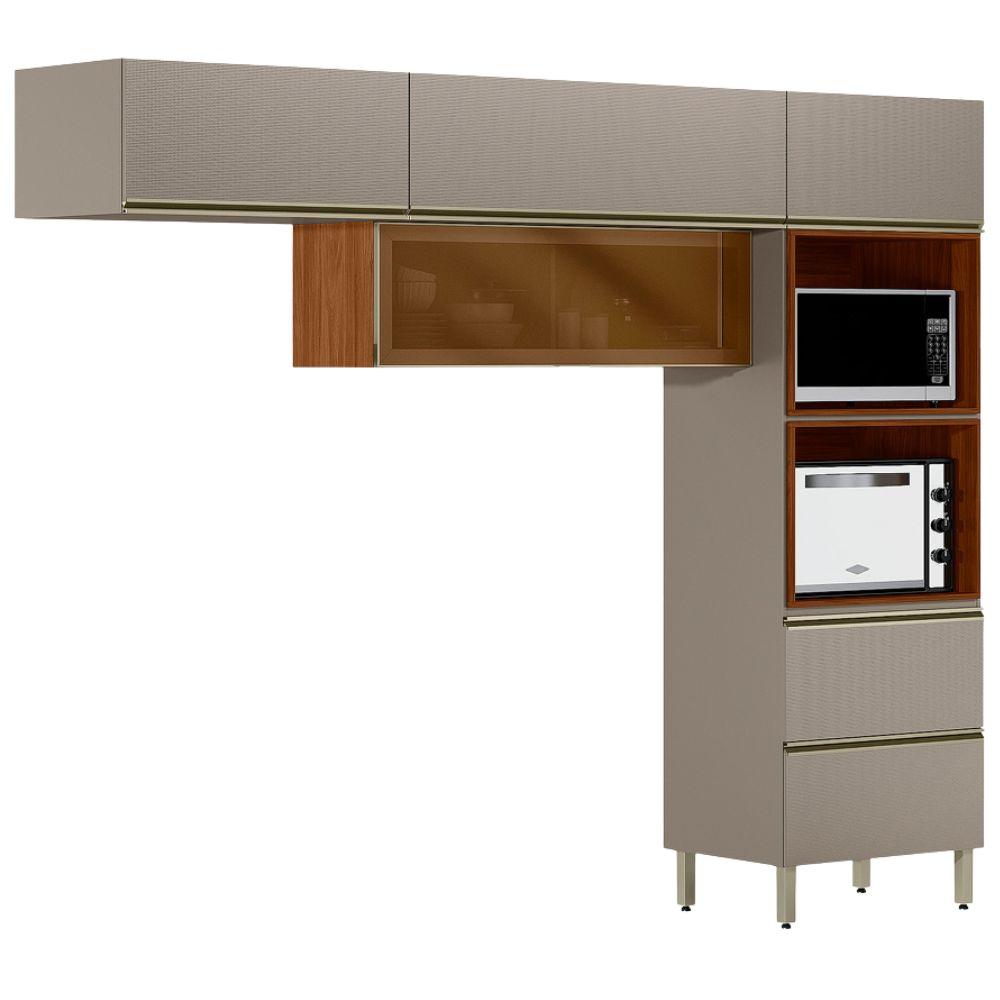 Cozinha Modulada 3 Pecas 270 Cm Vidro Dp2702 Nogueira Nude Prime Demartez