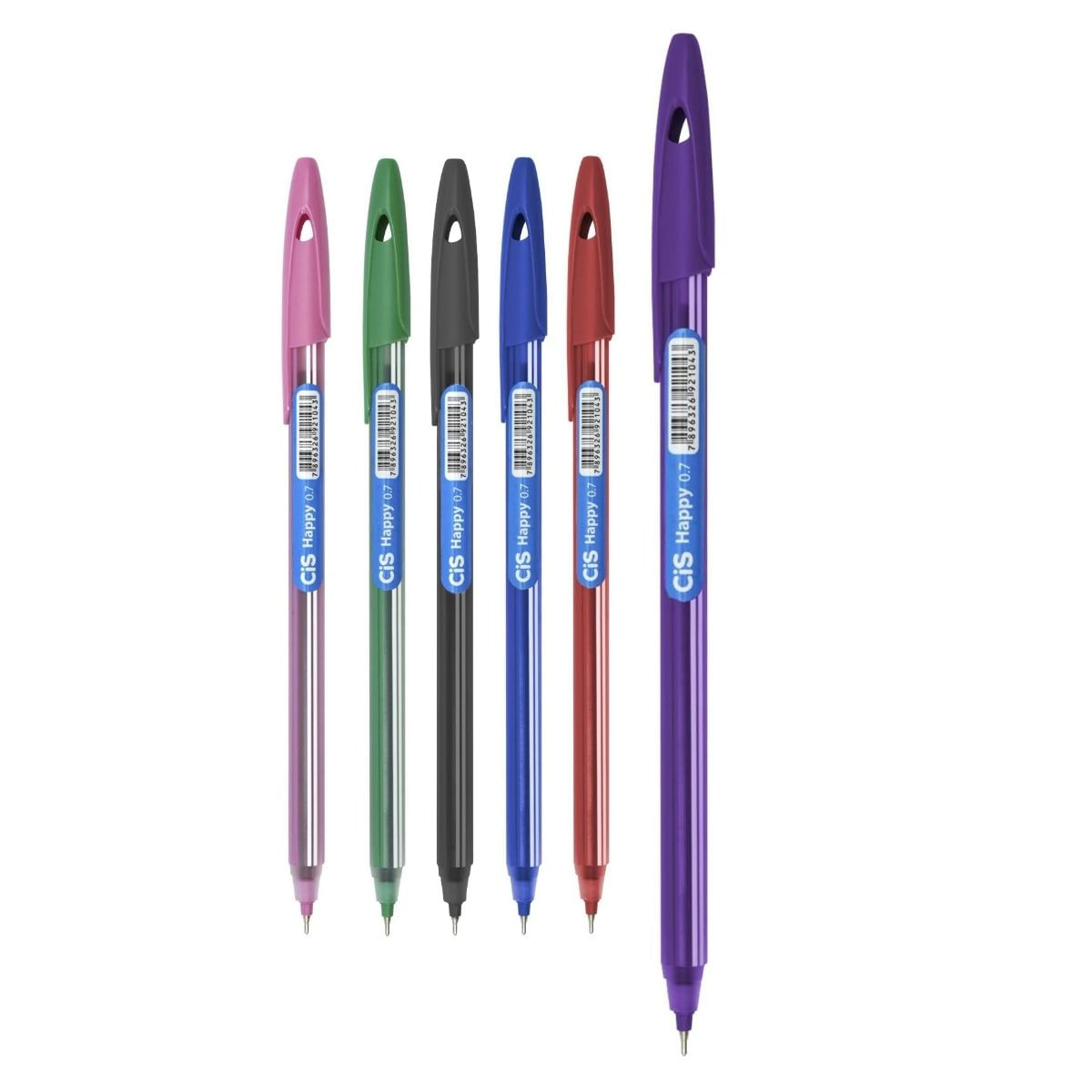 Caneta Esferográfica Cis Happy 0.7mm Escolar Ponta Agulha Colorido Sortido Vibrante Texto Escrita