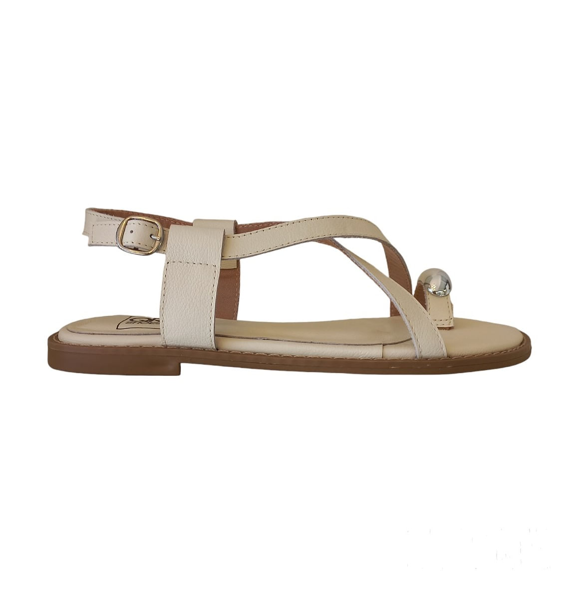 Sandália Feminina Rasteira Em Couro Tiras Dedo Off White