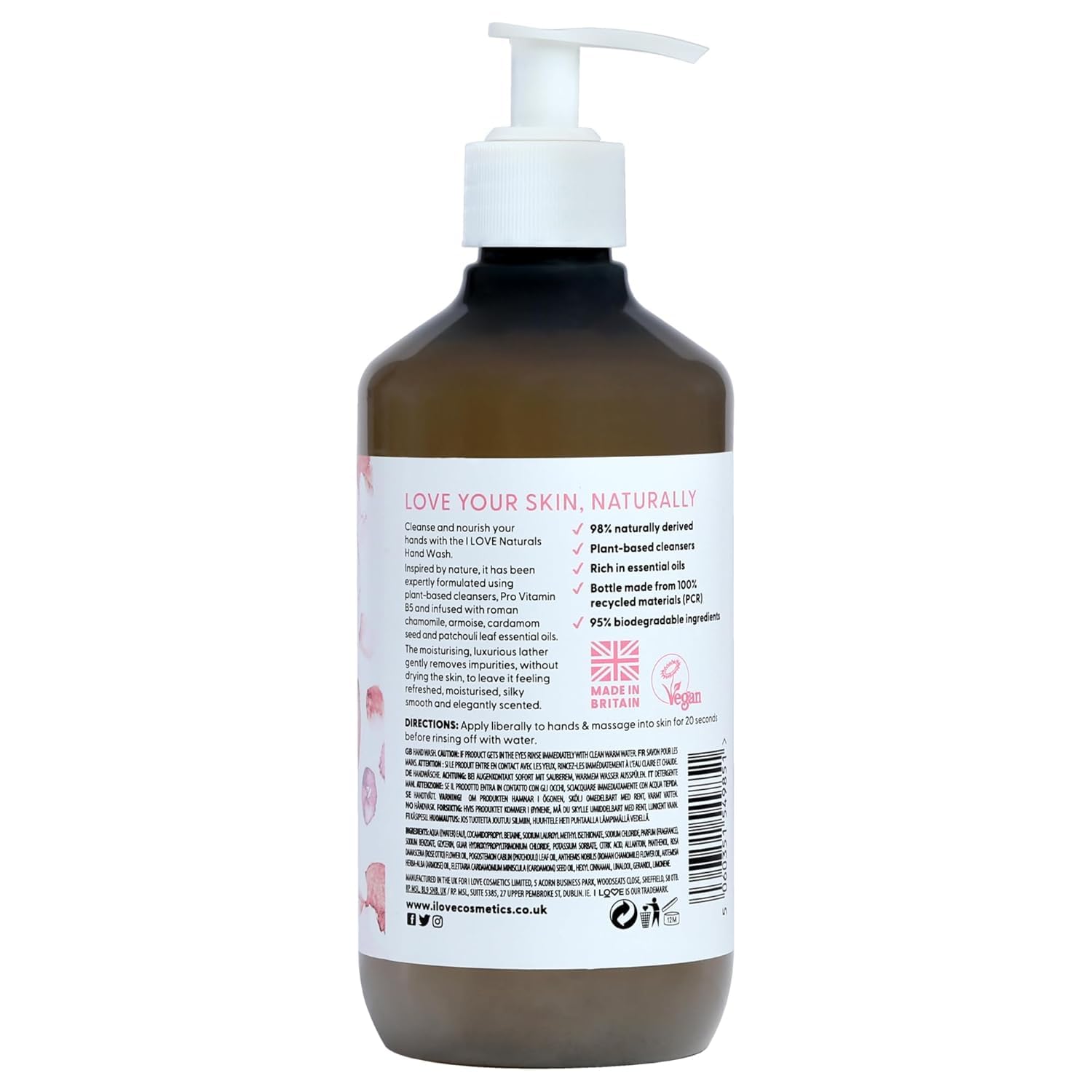 Jabón De Manos I Love Naturals Rosa Y Argán 500ml Con Aceites Esenciales