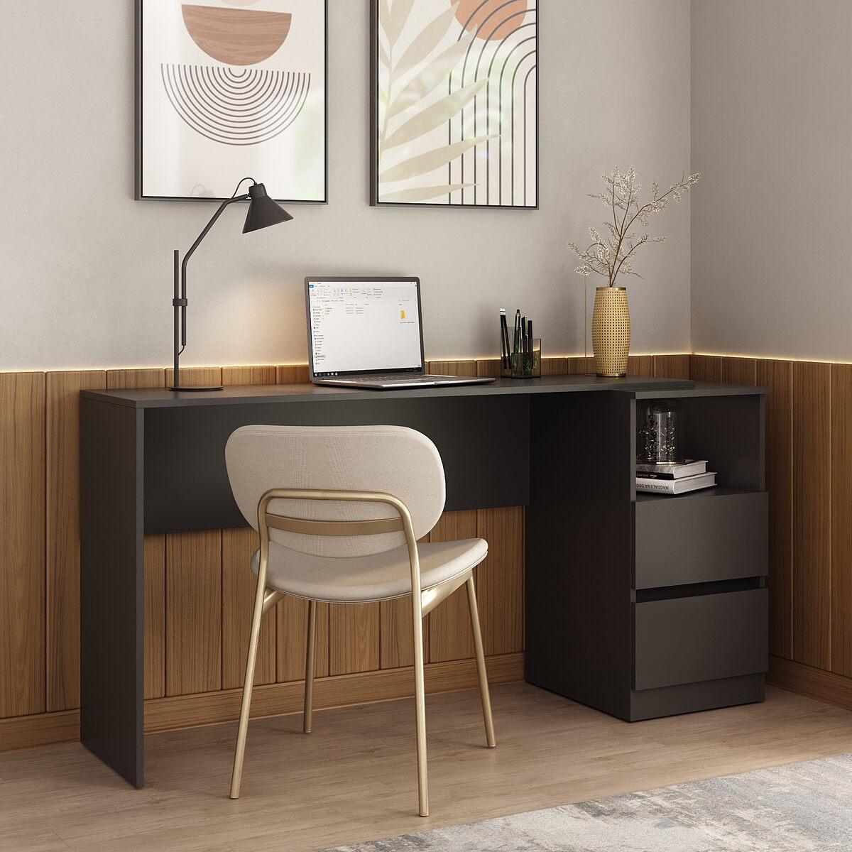 Escrivaninha 150,5cm Com Nicho E 2 Gavetas Flex Multimóveis Mp6035 Preto