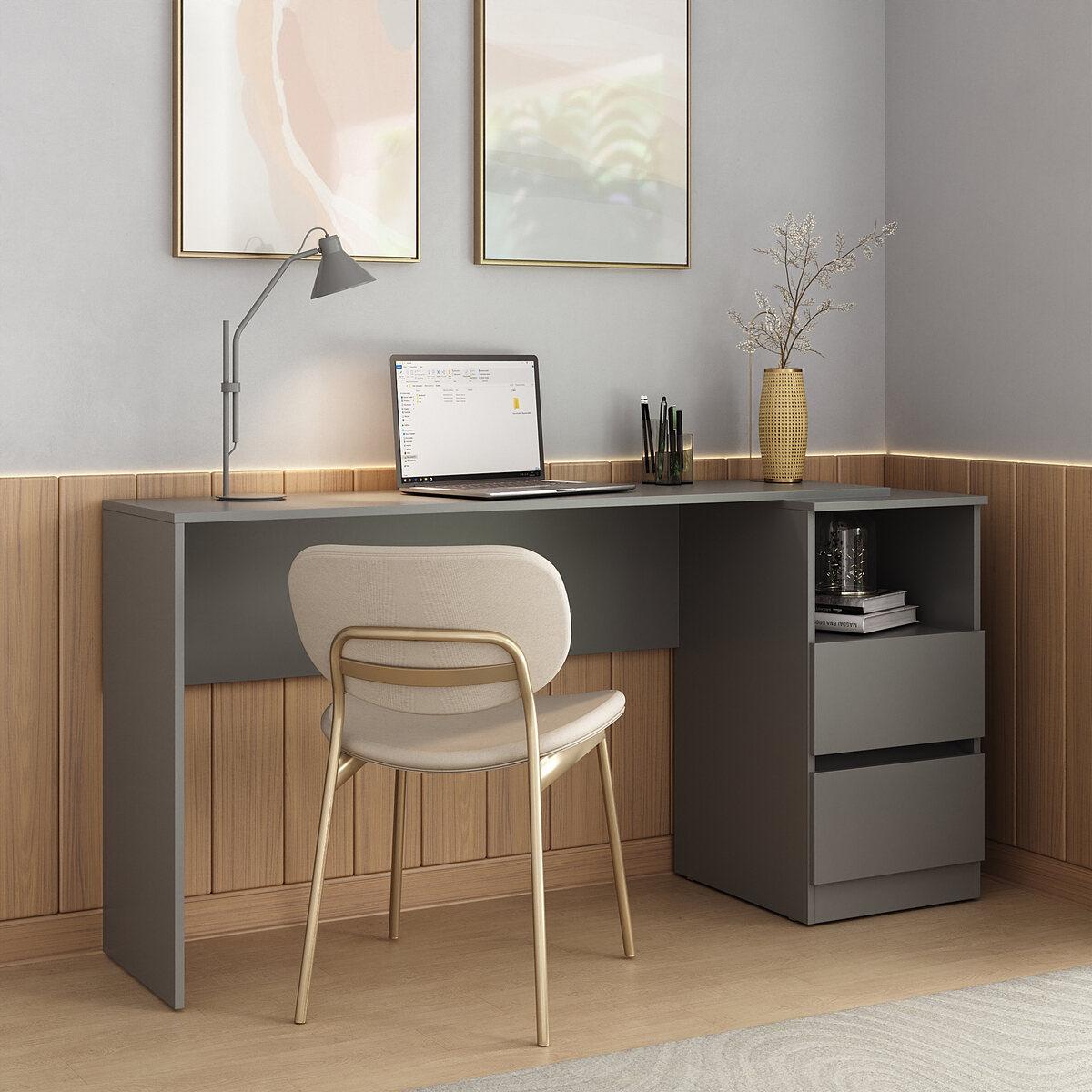 Escrivaninha 150,5cm Com Nicho E 2 Gavetas Flex Multimóveis Mp6035 Grafite