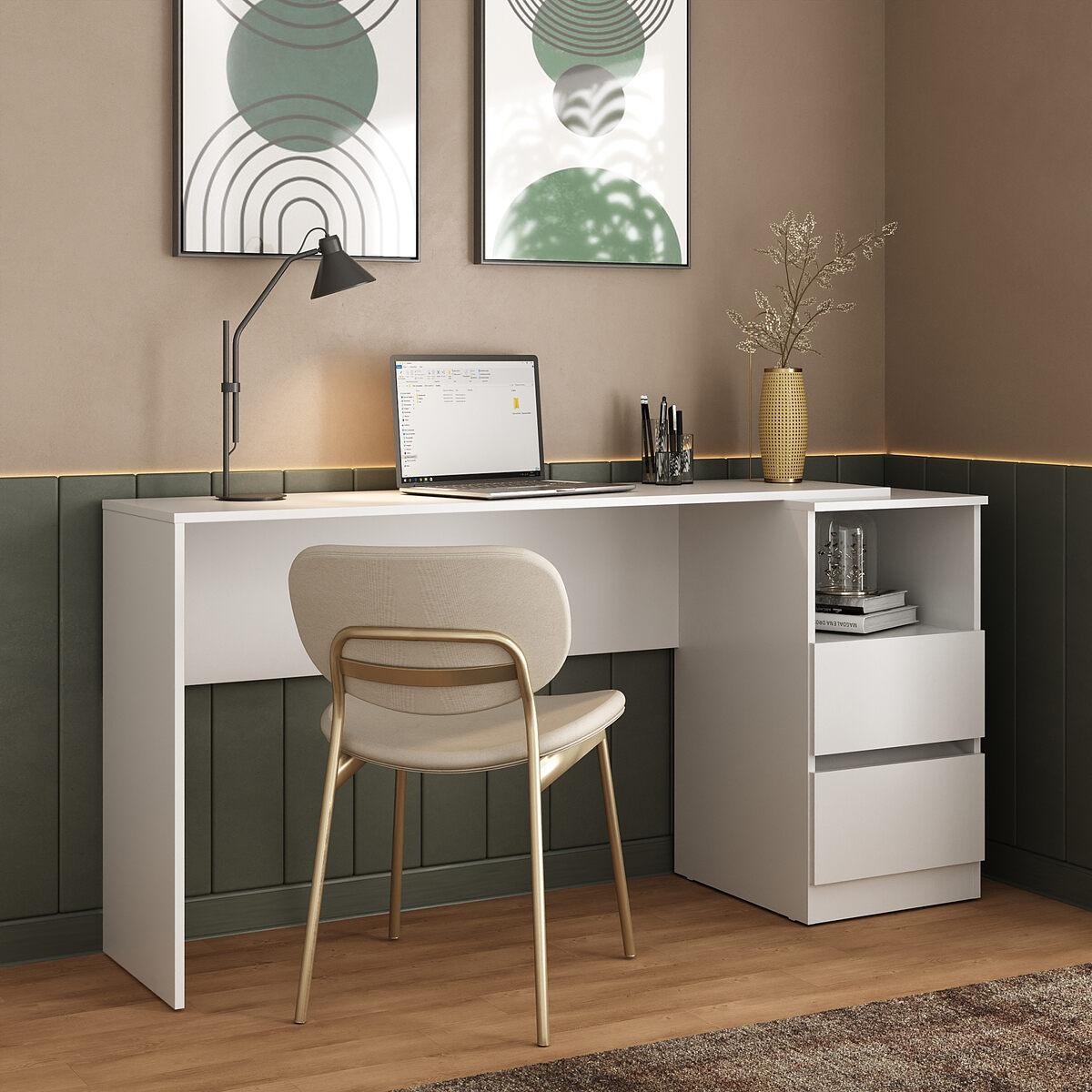 Escrivaninha 150,5cm Com Nicho E 2 Gavetas Flex Multimóveis Mp6035 Branco