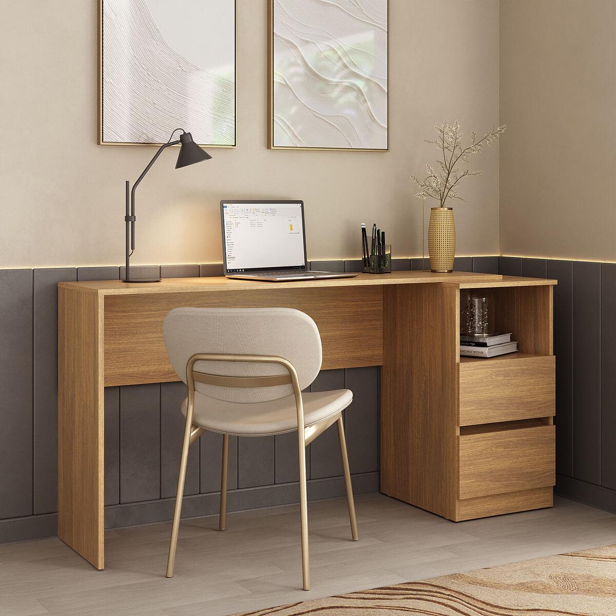 Escrivaninha 150,5cm Com Nicho E 2 Gavetas Flex Multimóveis Mp6035 Madeirado