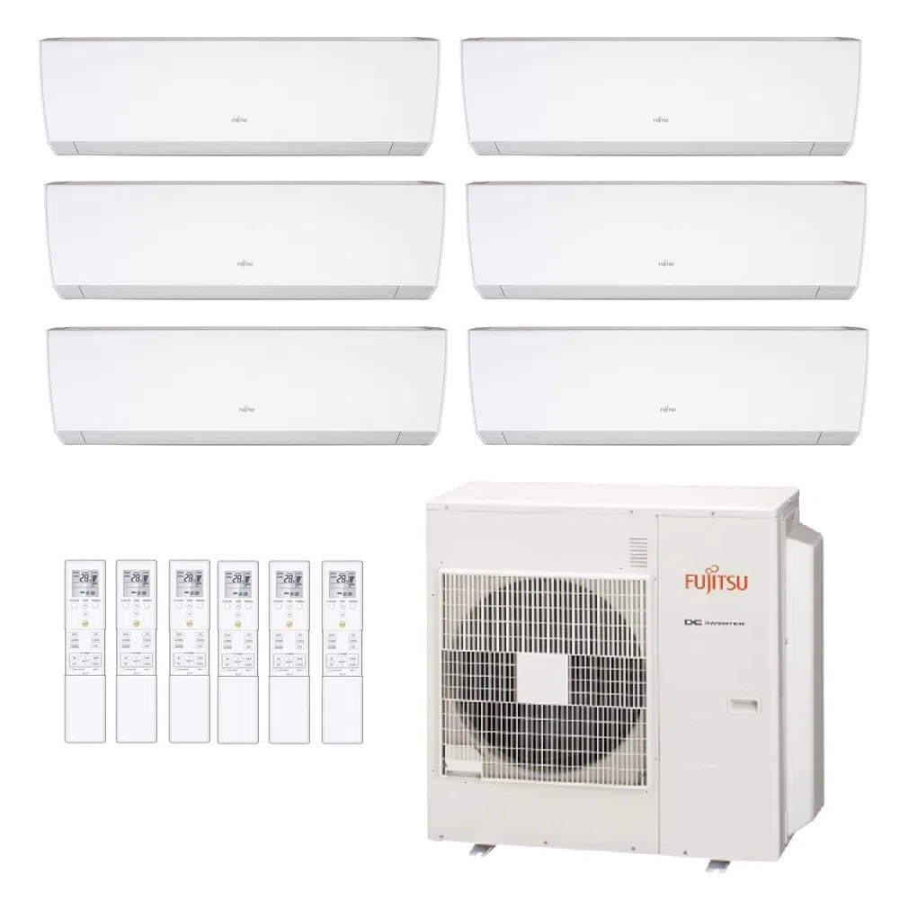 Ar Condicionado Multisplit Hexa 60000 Btu(4x9000+2x12000) Quente/frio - Inverter - Fujitsu - 220v - Asbg09lmca Asbg12lmca / Aobg45lbla6