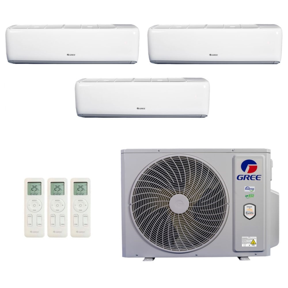 Ar Condicionado Multisplit Tri 48000 Btu(2x18000+12000) Quente/frio - Inverter - Gree - 220v - Gwh(18)atd-d6dna1a Gwh(12)atc-d6dna1a /
