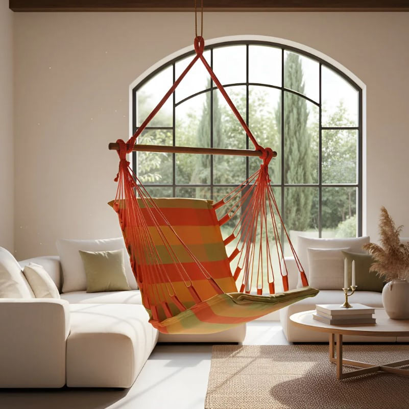 Cadeira De Balanço Acolchoada Suspensa Rede De Teto