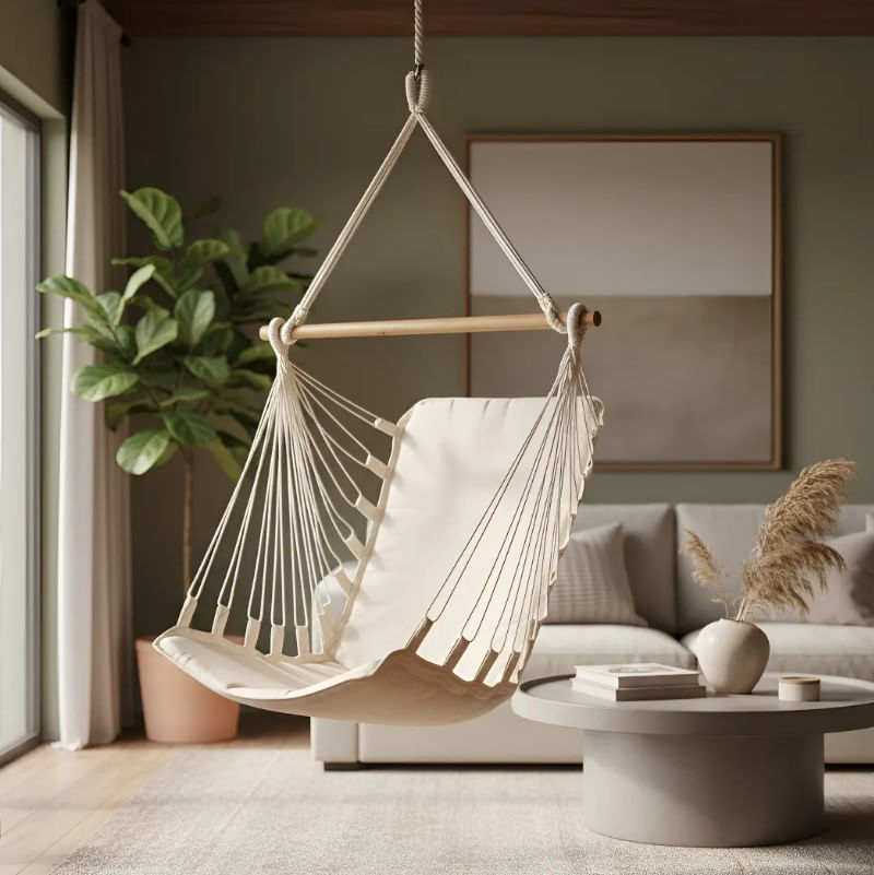 Cadeira De Balanço Acolchoada Suspensa Rede De Teto