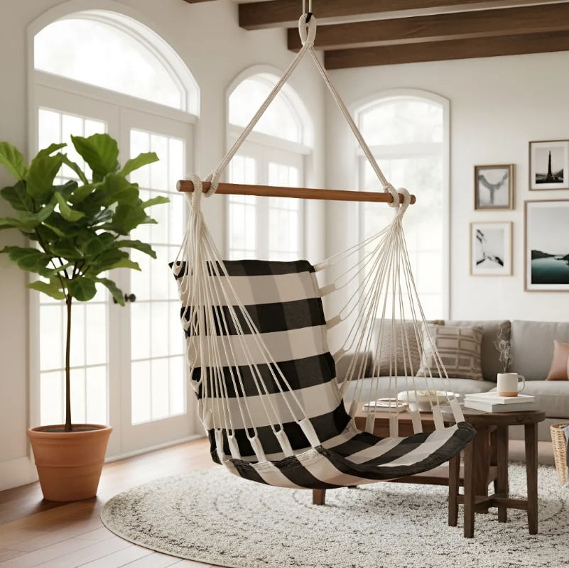 Cadeira De Balanço Acolchoada Suspensa Rede De Teto